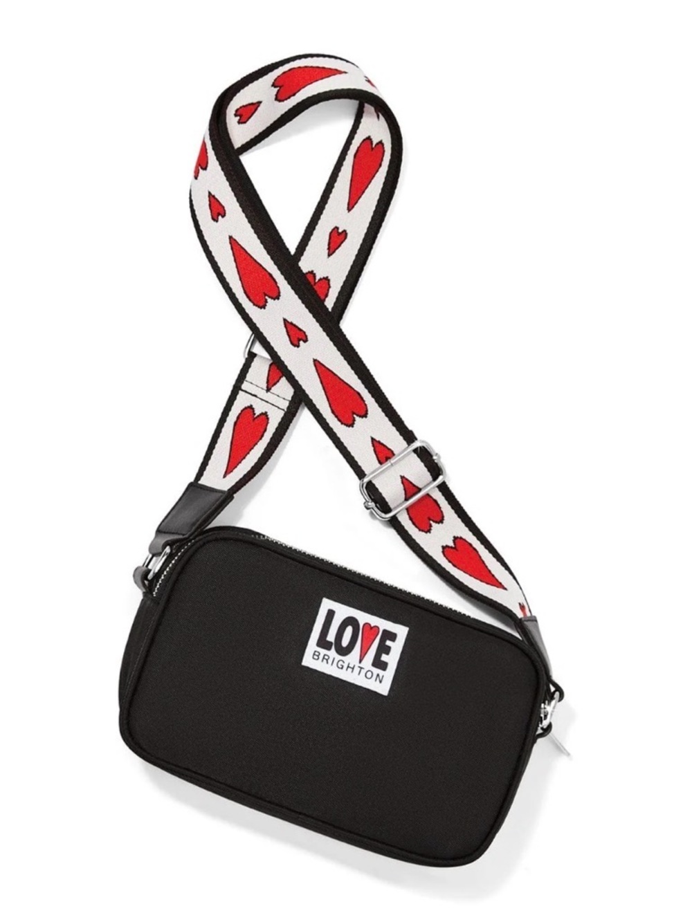 Brighton Love Essentials Black Crossbody Bag with Red Heart Accent